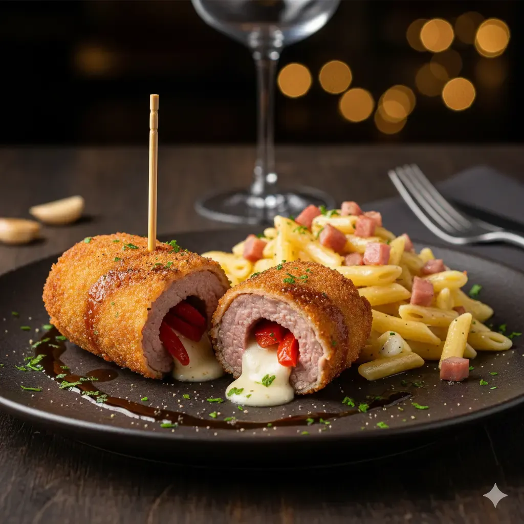 Filetes de caballo rellenos de pimientos