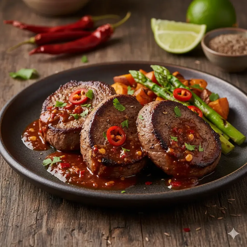 Filetes de canguro en salsa de chiles