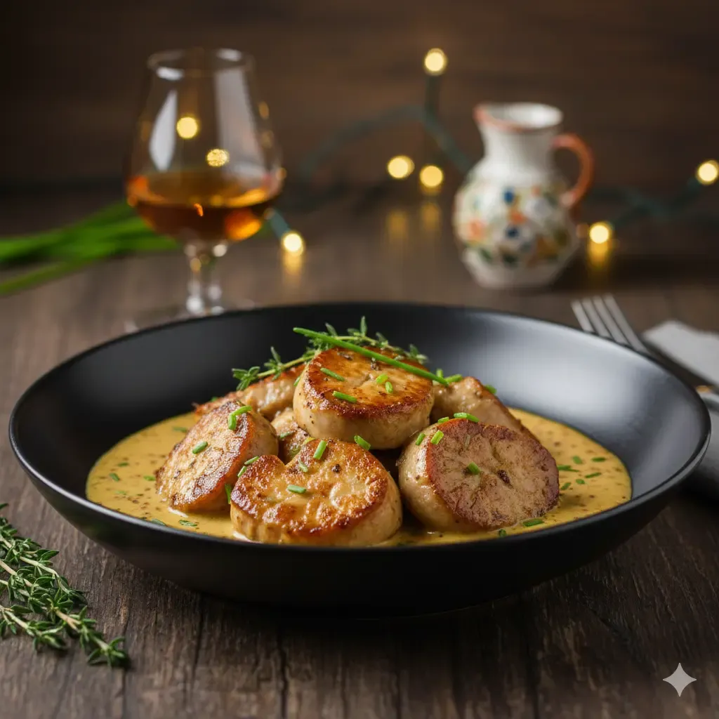 Mollejas de ternera braseadas con mostaza